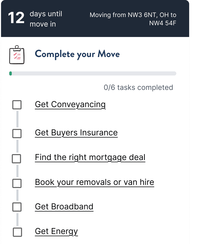 App screenshot of a moving house checklist
